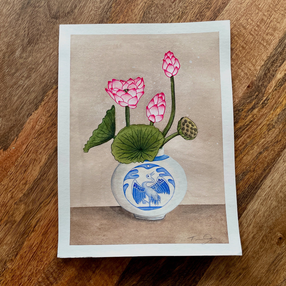 LOTUS + CRANE MOON JAR Painting