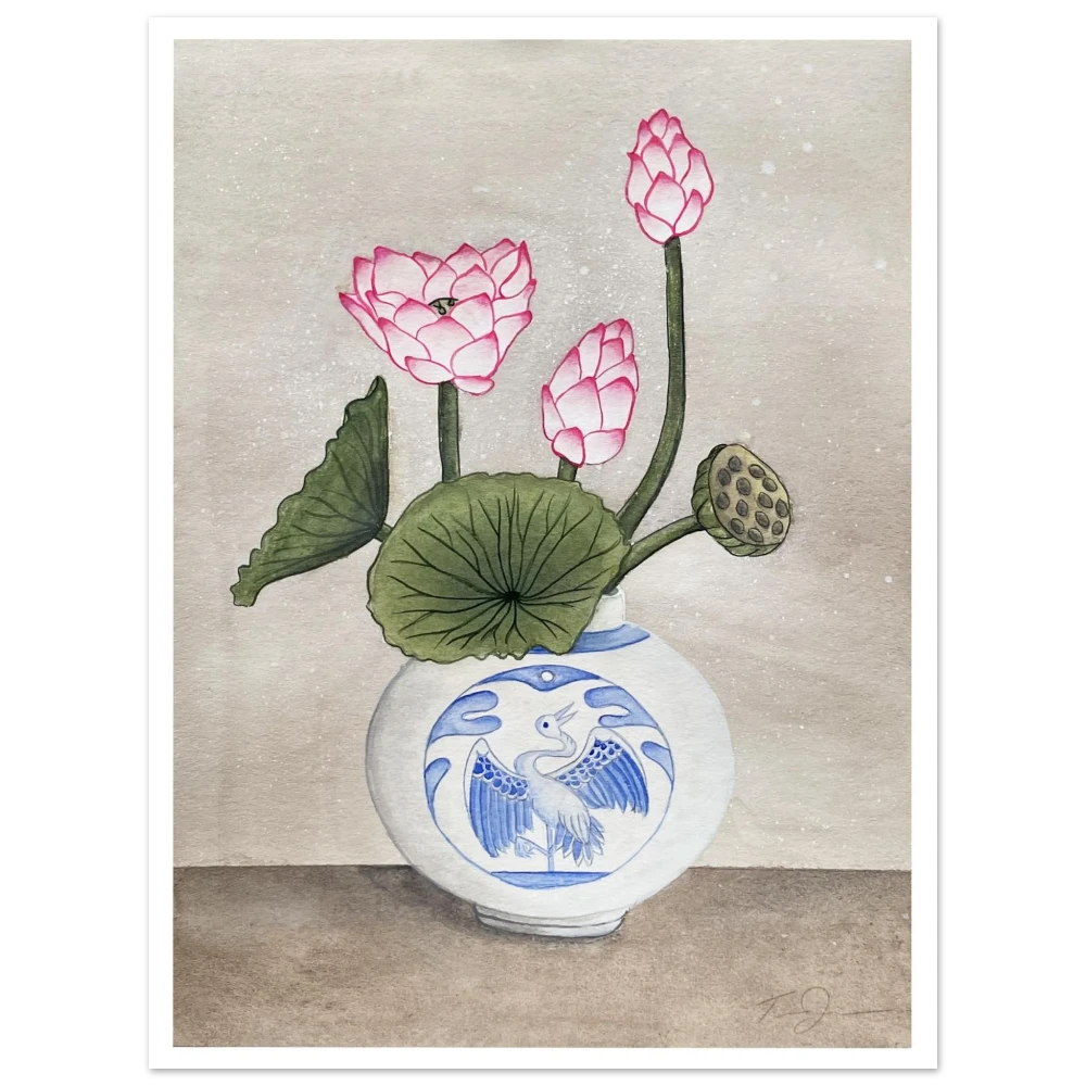 LOTUS + CRANE MOON JAR Print – TOSHA JIHN ART
